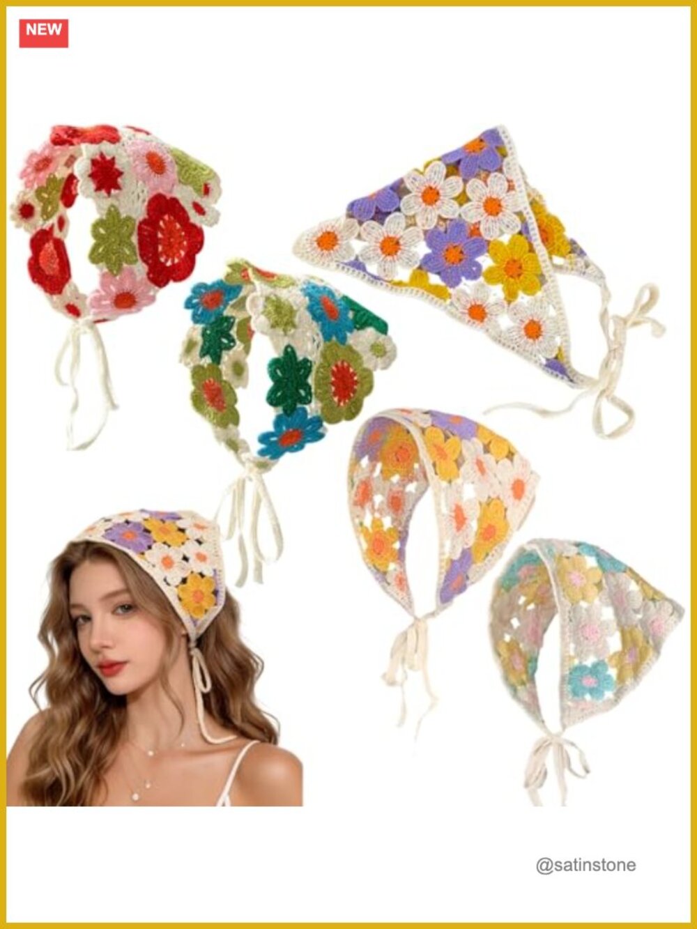 Crochet Floral Knitted Headbands Cotton Hair Accessories Boho Head Wrap